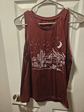 Desert Night Graphic Muscle Tank - Maroon with White Print
